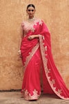 Buy Vinita Bhansali Red Silk Embroidery, Zari V-neck Reet Pure Hand Saree With Blouse at Aza Fashions Buy_Vinita Bhansali_Red Silk Embroidery, Zari V-neck Reet Pure Hand Saree With Blouse _at_Aza_Fashions