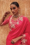Vinita Bhansali_Pink Silk Embroidery, Zari Square Neck Hand Saree And Padded Blouse _Online_at_Aza_Fashions