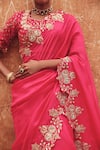 Buy_Vinita Bhansali_Pink Silk Embroidery, Zari Square Neck Hand Saree And Padded Blouse _Online_at_Aza_Fashions