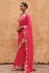 Vinita Bhansali_Pink Silk Embroidery, Zari Square Neck Hand Saree And Padded Blouse _at_Aza_Fashions
