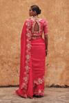 Shop_Vinita Bhansali_Pink Silk Embroidery, Zari Square Neck Hand Saree And Padded Blouse _at_Aza_Fashions