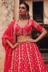Buy Vinita Bhansali Red Silk Embroidery, Sequins, Zari Round Neck Adhira Hand Lehenga Set Online at Aza Fashions Buy_Vinita Bhansali_Red Silk Embroidery, Sequins, Zari Round Neck Adhira Hand Lehenga Set _Online_at_Aza_Fashions