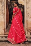 Shop Vinita Bhansali Red Silk Embroidery, Sequins, Zari Round Neck Adhira Hand Lehenga Set at Aza Fashions Shop_Vinita Bhansali_Red Silk Embroidery, Sequins, Zari Round Neck Adhira Hand Lehenga Set _at_Aza_Fashions