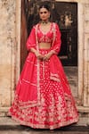 Buy Vinita Bhansali Red Silk Embroidery, Sequins, Zari Round Neck Adhira Hand Lehenga Set at Aza Fashions Buy_Vinita Bhansali_Red Silk Embroidery, Sequins, Zari Round Neck Adhira Hand Lehenga Set _at_Aza_Fashions