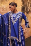 Shop Vinita Bhansali Blue Silk Embroidery, Zari, Sequins, Metallic Krisha Hand Kurta Sharara Set Online at Aza Fashions Shop_Vinita Bhansali_Blue Silk Embroidery, Zari, Sequins, Metallic Krisha Hand Kurta Sharara Set _Online_at_Aza_Fashions