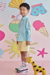 Littleens_Blue Cotton Embroidery, Patchwork Nova The Bright Star Shirt _at_Aza_Fashions