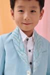 Shop_Littleens_Sky Blue Cotton Embroidery, Beads, Sequins Elora Blazer With Pant 