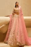 Shop Tamanna Punjabi Kapoor Pink Silk, Tulle Embroidery, Sequins, Stones, Beads Embellished Raw Lehenga Set at Aza Fashions Shop_Tamanna Punjabi Kapoor_Pink Silk, Tulle Embroidery, Sequins, Stones, Beads Embellished Raw Lehenga Set _at_Aza_Fashions