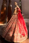 Tamanna Punjabi Kapoor Red Silk, Shantoon Embroidery, Mirrors, Sequins, Zari V-neck Bridal Lehenga Set Online at Aza Fashions Tamanna Punjabi Kapoor_Red Silk, Shantoon Embroidery, Mirrors, Sequins, Zari V-neck Bridal Lehenga Set _Online_at_Aza_Fashions