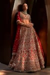 Buy Tamanna Punjabi Kapoor Red Silk, Shantoon Embroidery, Mirrors, Sequins, Zari V-neck Bridal Lehenga Set at Aza Fashions Buy_Tamanna Punjabi Kapoor_Red Silk, Shantoon Embroidery, Mirrors, Sequins, Zari V-neck Bridal Lehenga Set _at_Aza_Fashions