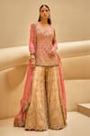 Buy Tamanna Punjabi Kapoor Pink Tissue, Silk, Organza Embroidery, Mirrors, Embellished Kurta Sharara Set at Aza Fashions Buy_Tamanna Punjabi Kapoor_Pink Tissue, Silk, Organza Embroidery, Mirrors, Embellished Kurta Sharara Set _at_Aza_Fashions