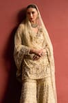 Tamanna Punjabi Kapoor_Ivory Tulle Beads, Sequins, Stones, Embroidery Embellished Kurta Sharara Set _Online_at_Aza_Fashions