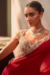 Tamanna Punjabi Kapoor Red Crepe Zari, Beads, Pearls, Embroidery, Embellished Saree With Blouse Online at Aza Fashions Tamanna Punjabi Kapoor_Red Crepe Zari, Beads, Pearls, Embroidery, Embellished Saree With Blouse _Online_at_Aza_Fashions