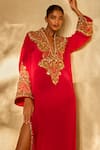 Shop Tamanna Punjabi Kapoor Red Crepe Embroidery, Sequins, Stones V-neck Kaftan at Aza Fashions Shop_Tamanna Punjabi Kapoor_Red Crepe Embroidery, Sequins, Stones V-neck Kaftan _at_Aza_Fashions