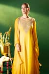 Samyukta Singhania Yellow Georgette Embroidery, Sequins, Stones V-neck Embellished Anarkali Set Samyukta Singhania_Yellow Georgette Embroidery, Sequins, Stones V-neck Embellished Anarkali Set