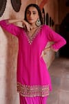 Nazar By Indu Fuchsia Cotton, Georgette Mirrors, Embroidery, Gota Work Kurta Farshi Salwar Set Online at Aza Fashions Nazar By Indu_Fuchsia Cotton, Georgette Mirrors, Embroidery, Gota Work Kurta Farshi Salwar Set _Online_at_Aza_Fashions