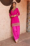Shop Nazar By Indu Fuchsia Cotton, Georgette Mirrors, Embroidery, Gota Work Kurta Farshi Salwar Set Online at Aza Fashions Shop_Nazar By Indu_Fuchsia Cotton, Georgette Mirrors, Embroidery, Gota Work Kurta Farshi Salwar Set _Online_at_Aza_Fashions
