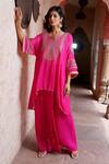 Buy Nazar By Indu Pink Crepe Split V-neck Zari Embroidered Cape And Draped Palazzo Set at Aza Fashions Buy_Nazar By Indu_Pink Crepe Split V-neck Zari Embroidered Cape And Draped Palazzo Set _at_Aza_Fashions