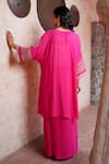 Shop Nazar By Indu Pink Crepe Split V-neck Zari Embroidered Cape And Draped Palazzo Set at Aza Fashions Shop_Nazar By Indu_Pink Crepe Split V-neck Zari Embroidered Cape And Draped Palazzo Set _at_Aza_Fashions