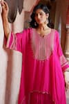 Shop Nazar By Indu Pink Crepe Split V-neck Zari Embroidered Cape And Draped Palazzo Set Online at Aza Fashions Shop_Nazar By Indu_Pink Crepe Split V-neck Zari Embroidered Cape And Draped Palazzo Set _Online_at_Aza_Fashions