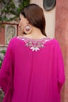 Nazar By Indu Pink Cotton, Georgette Pearls, Embroidery V-neck Kaftan Online at Aza Fashions Nazar By Indu_Pink Cotton, Georgette Pearls, Embroidery V-neck Kaftan _Online_at_Aza_Fashions