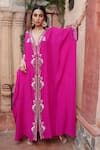 Shop Nazar By Indu Pink Cotton, Georgette Pearls, Embroidery V-neck Kaftan at Aza Fashions Shop_Nazar By Indu_Pink Cotton, Georgette Pearls, Embroidery V-neck Kaftan _at_Aza_Fashions
