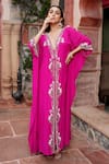 Buy Nazar By Indu Pink Cotton, Georgette Pearls, Embroidery V-neck Kaftan at Aza Fashions Buy_Nazar By Indu_Pink Cotton, Georgette Pearls, Embroidery V-neck Kaftan _at_Aza_Fashions