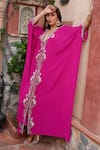 Buy Nazar By Indu Pink Cotton, Georgette Pearls, Embroidery V-neck Kaftan Online at Aza Fashions Buy_Nazar By Indu_Pink Cotton, Georgette Pearls, Embroidery V-neck Kaftan _Online_at_Aza_Fashions