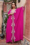 Shop Nazar By Indu Pink Cotton, Georgette Pearls, Embroidery V-neck Kaftan Online at Aza Fashions Shop_Nazar By Indu_Pink Cotton, Georgette Pearls, Embroidery V-neck Kaftan _Online_at_Aza_Fashions