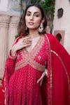 Nazar By Indu Red Cotton Embroidery, Zari, Gota Patti V-neck Anarkali And Dupatta Set Online at Aza Fashions Nazar By Indu_Red Cotton Embroidery, Zari, Gota Patti V-neck Anarkali And Dupatta Set _Online_at_Aza_Fashions