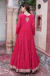 Shop Nazar By Indu Red Cotton Embroidery, Zari, Gota Patti V-neck Anarkali And Dupatta Set at Aza Fashions Shop_Nazar By Indu_Red Cotton Embroidery, Zari, Gota Patti V-neck Anarkali And Dupatta Set _at_Aza_Fashions