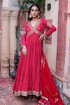 Buy Nazar By Indu Red Cotton Embroidery, Zari, Gota Patti V-neck Anarkali And Dupatta Set at Aza Fashions Buy_Nazar By Indu_Red Cotton Embroidery, Zari, Gota Patti V-neck Anarkali And Dupatta Set _at_Aza_Fashions
