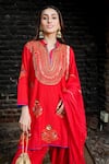 Nazar By Indu Red Cotton, Georgette Embroidery, Mirrors, Zari, Gota Patti, Piping Kurta Set Online at Aza Fashions Nazar By Indu_Red Cotton, Georgette Embroidery, Mirrors, Zari, Gota Patti, Piping Kurta Set _Online_at_Aza_Fashions