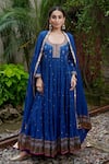 Buy Nazar By Indu Blue Cotton Embroidery, Metallic Thread, Zari Round Gold Motif Anarkali Set at Aza Fashions Buy_Nazar By Indu_Blue Cotton Embroidery, Metallic Thread, Zari Round Gold Motif Anarkali Set _at_Aza_Fashions