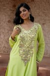 Nazar By Indu Lime Cotton Embroidery, Sequins, Zari V-neck Thread And Kurta Set Online at Aza Fashions Nazar By Indu_Lime Cotton Embroidery, Sequins, Zari V-neck Thread And Kurta Set _Online_at_Aza_Fashions