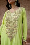 Buy Nazar By Indu Lime Cotton Embroidery, Sequins, Zari V-neck Thread And Kurta Set Online at Aza Fashions Buy_Nazar By Indu_Lime Cotton Embroidery, Sequins, Zari V-neck Thread And Kurta Set _Online_at_Aza_Fashions