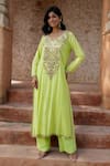 Buy Nazar By Indu Lime Cotton Embroidery, Sequins, Zari V-neck Thread And Kurta Set at Aza Fashions Buy_Nazar By Indu_Lime Cotton Embroidery, Sequins, Zari V-neck Thread And Kurta Set _at_Aza_Fashions