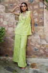 Buy Nazar By Indu Lime Cotton Beads, Sequins, Embroidery V-neck Sleeveless Jacket And Palazzo Set at Aza Fashions Buy_Nazar By Indu_Lime Cotton Beads, Sequins, Embroidery V-neck Sleeveless Jacket And Palazzo Set _at_Aza_Fashions