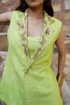 Buy Nazar By Indu Lime Cotton Beads, Sequins, Embroidery V-neck Sleeveless Jacket And Palazzo Set Online at Aza Fashions Buy_Nazar By Indu_Lime Cotton Beads, Sequins, Embroidery V-neck Sleeveless Jacket And Palazzo Set _Online_at_Aza_Fashions