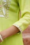Shop Nazar By Indu Lime Cotton Embroidery, Beads, Tassels V-neck, Floral Leaf Kurta And Pant Set Online at Aza Fashions Shop_Nazar By Indu_Lime Cotton Embroidery, Beads, Tassels V-neck, Floral Leaf Kurta And Pant Set _Online_at_Aza_Fashions