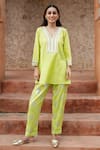 Buy Nazar By Indu Lime Cotton Gota Patti, Embroidery, Sequins, And Thread Accent Kurta & Pant Set at Aza Fashions Buy_Nazar By Indu_Lime Cotton Gota Patti, Embroidery, Sequins, And Thread Accent Kurta & Pant Set _at_Aza_Fashions