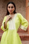 Shop Nazar By Indu Lime Cotton Gota Patti, Embroidery, Sequins, And Thread Accent Kurta & Pant Set Online at Aza Fashions Shop_Nazar By Indu_Lime Cotton Gota Patti, Embroidery, Sequins, And Thread Accent Kurta & Pant Set _Online_at_Aza_Fashions
