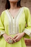 Nazar By Indu Lime Cotton Gota Patti, Embroidery, Sequins, And Thread Accent Kurta & Pant Set at Aza Fashions Nazar By Indu_Lime Cotton Gota Patti, Embroidery, Sequins, And Thread Accent Kurta & Pant Set _at_Aza_Fashions
