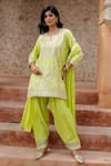 Buy Nazar By Indu Lime Cotton Gota Patti Split V-neck Embroidered Kurta Set Online at Aza Fashions Buy_Nazar By Indu_Lime Cotton Gota Patti Split V-neck Embroidered Kurta Set _Online_at_Aza_Fashions