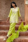 Shop Nazar By Indu Lime Cotton Gota Patti Split V-neck Embroidered Kurta Set Online at Aza Fashions Shop_Nazar By Indu_Lime Cotton Gota Patti Split V-neck Embroidered Kurta Set _Online_at_Aza_Fashions
