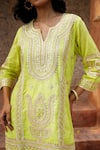 Nazar By Indu Lime Cotton Gota Patti Split V-neck Embroidered Kurta Set at Aza Fashions Nazar By Indu_Lime Cotton Gota Patti Split V-neck Embroidered Kurta Set _at_Aza_Fashions