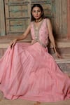 Buy Nazar By Indu Blush Cotton Mirrors, Zari, Embroidery V-neck And Lehenga Set at Aza Fashions Buy_Nazar By Indu_Blush Cotton Mirrors, Zari, Embroidery V-neck And Lehenga Set _at_Aza_Fashions