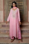 Buy Nazar By Indu Blush Cotton, Georgette Embroidery, Mirrors, Metallic Thread And Kurta Set at Aza Fashions Buy_Nazar By Indu_Blush Cotton, Georgette Embroidery, Mirrors, Metallic Thread And Kurta Set _at_Aza_Fashions