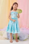 Buy_Littleens_Aqua Cotton Embroidery, Ruffles Ophelia Flower Dress _at_Aza_Fashions