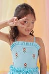 Littleens_Aqua Cotton Embroidery, Ruffles Ophelia Flower Dress _at_Aza_Fashions